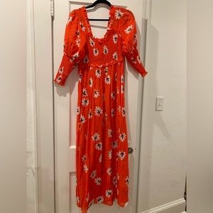 Ganni red floral puff sleeve dress